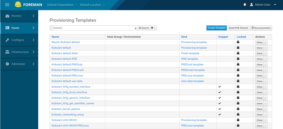 Available kickstart-based installation templates