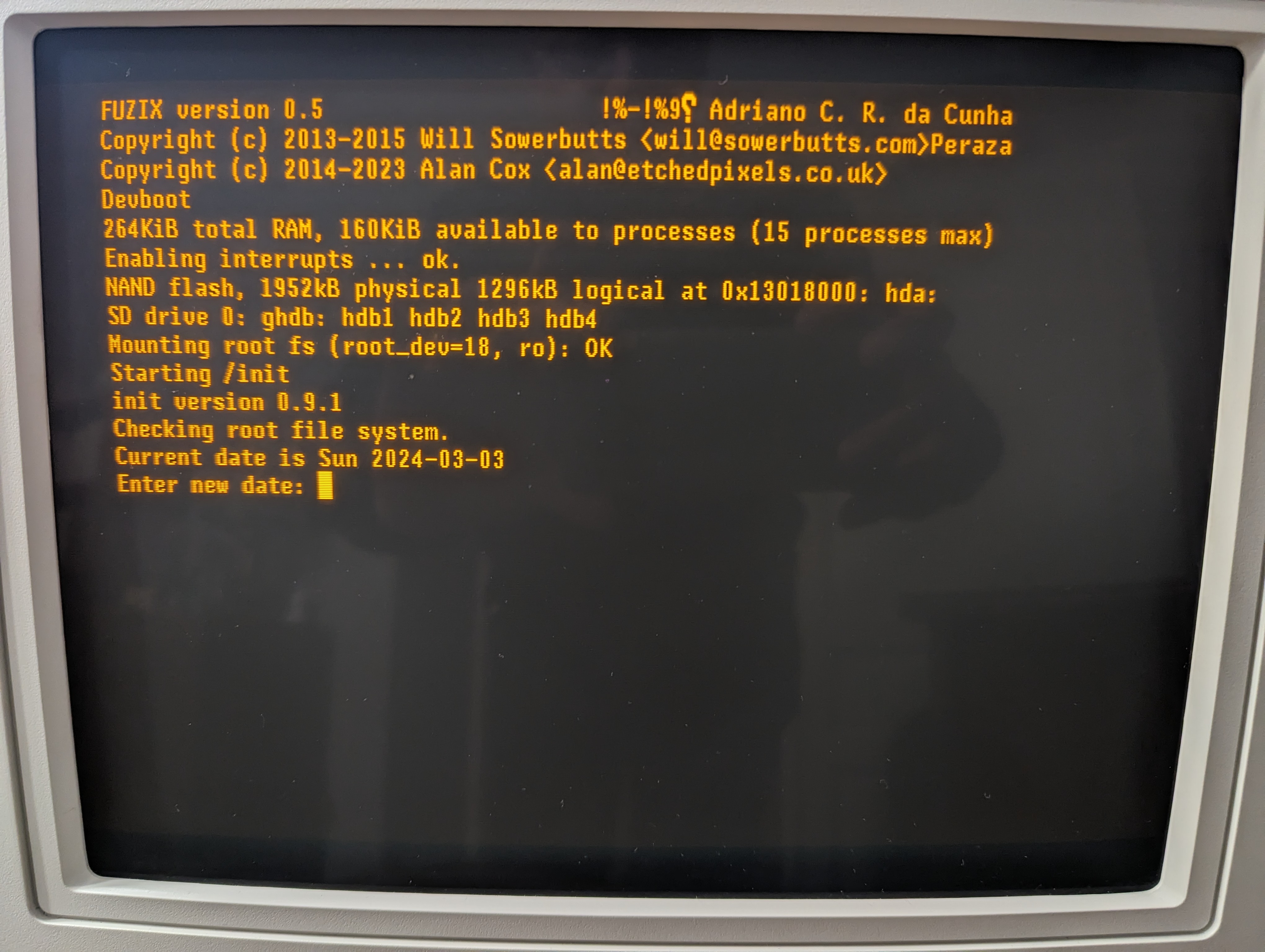 Les messages de boot de FUZIX